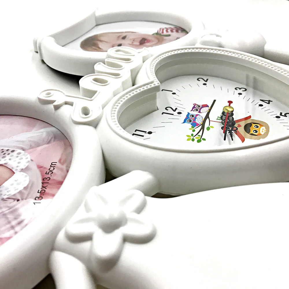 Ramă foto ceas cuplu – suport pentru 2 poze, decor elegant pentru casă